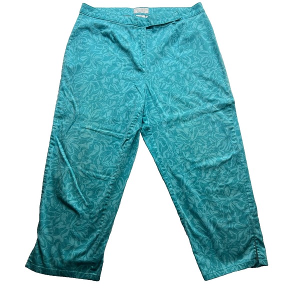 Worthington Pants - Worthington Stretch Teal Blue Floral Capri Pants Cotton Plus Size‎ 18W Summer
